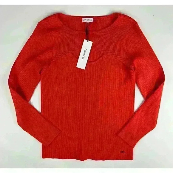 NEW! Calvin Klein Women's L Rib-Knit Slashed Round Neck Top NWT $79.50 - Picture 1 of 3